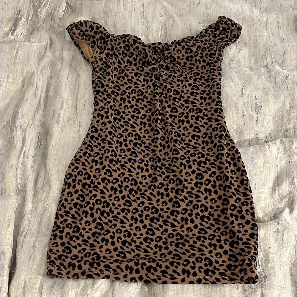 MAJORELLE Brown Black Off-Shoulder Bodycon Mini Dress